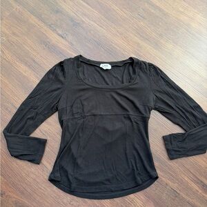 LNA Women’s Black Ribbed Puff Sleeve Long Sleeve